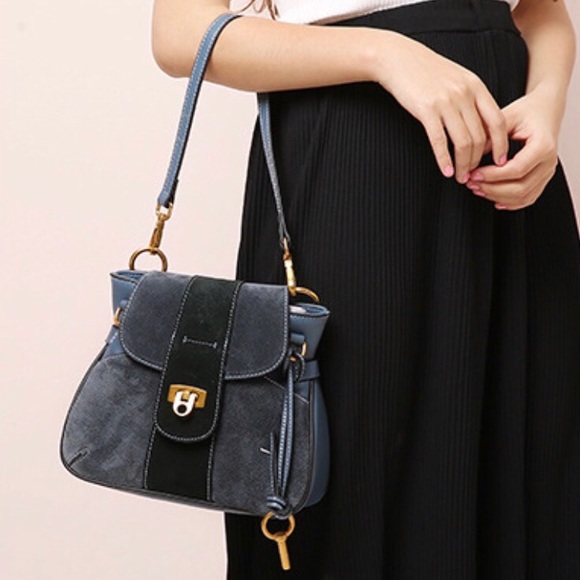 Small Luxury Suede & Leather Messenger Bag - Picture 3 of 8